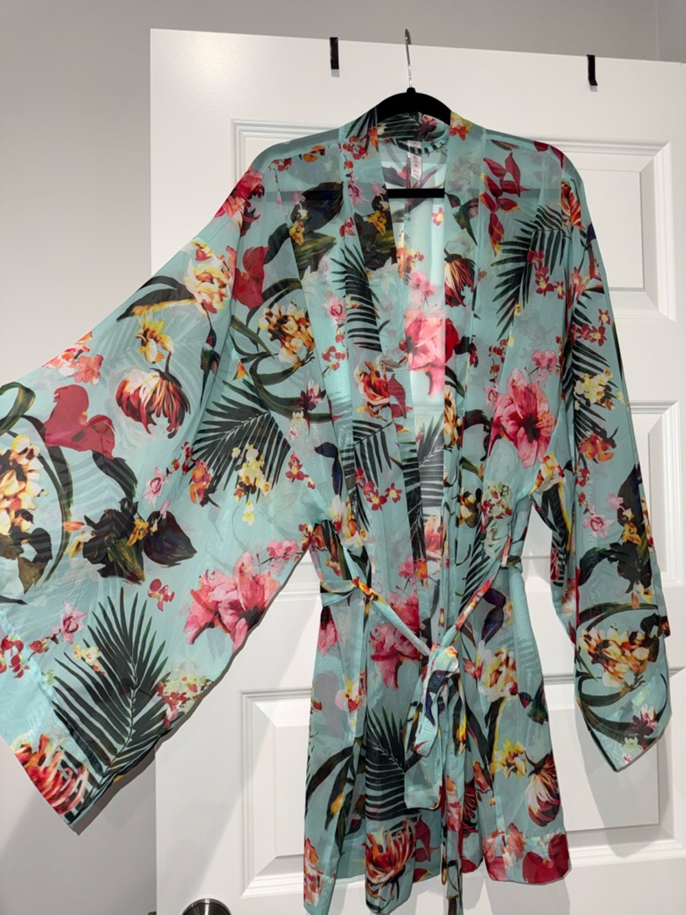 Cacique Aqua Floral Sheer Kimono